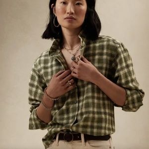 NWOT Camo Green Ruffle Flannel Shirt